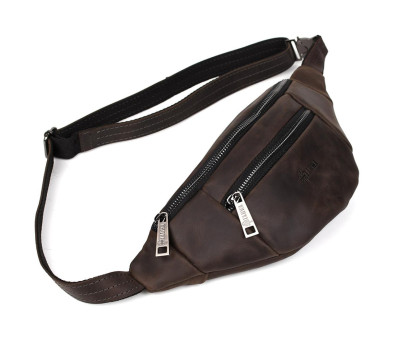 Кожаная бананка на два отделения с передним карманом TARWA RC-8040-3md коричневая