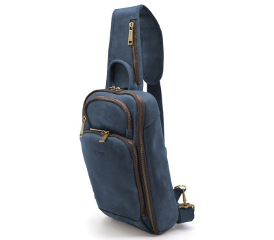 Шкіряний рюкзак слінг на одне плече TARWA RK-0910-4lx синій колір