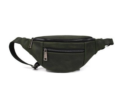 Кожаная бананка на два отделения с передним карманом TARWA RE-8040-3md зеленая