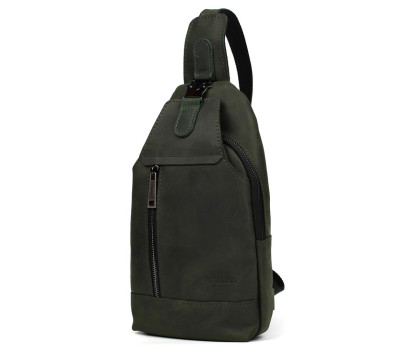 Чоловічий рюкзак слінг Шкіряний зелений TARWA RE-0116-3md