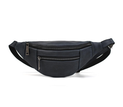 Шкіряна бананка на два відділення з передньою кишенею TARWA RK-8040-3md синя