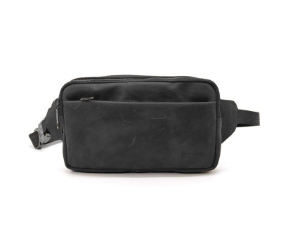 Напоясная сумка на два отделения TARWA RA-0704-3md черная кожа