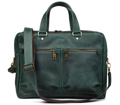 Чоловіча шкіряна ділова сумка зелена RE-4664-4lx TARWA на два відділення 15"