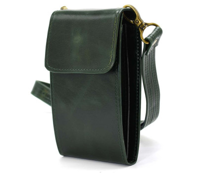 Шкіряна жіноча сумка-чохол панч GE-2122-4lx TARWA, зелена глянець