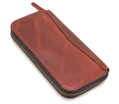 Шкіряний гаманець клатч на блискавці TARWA RR-711-3md бордовий