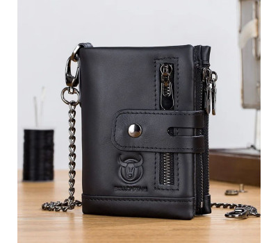 Чоловічий гаманець розкладний чорний з ланцюжком TW040A Bull