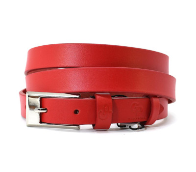 Ремінь жіночий тонкий Grande Pelle 26030030033 в червоному кольорі.