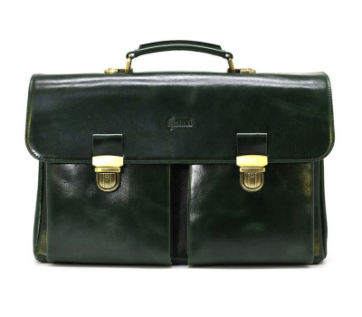 Діловий шкіряний чоловічий портфель у зеленій глянцевій шкірі TARWA GE-2068-4lx