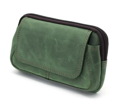 Напоясная сумка чехол TARWA RE-1366-3md  из лошадиной кожи зеленая