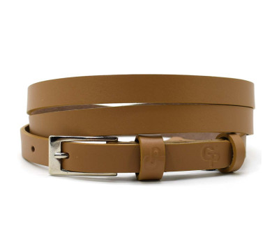 Шкіряний ремінь жіночий тонкий Grande Pelle 1452050033 у світло-коричневому кольорі.