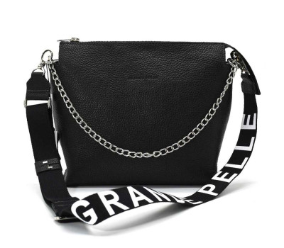 Сумка жіноча через плече із стильним ремінцем 746710 Grande Pelle чорний флотар