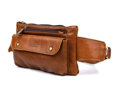 Cумка на пояс из натуральной кожи, бананка GB-8136-3md TARWA коньячная
