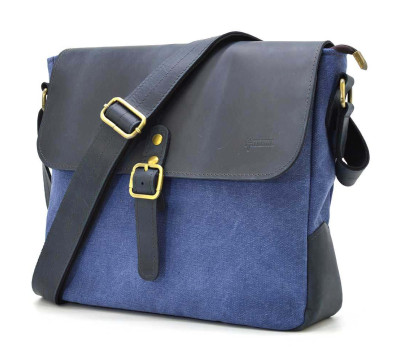Сумка через плече синя парусина та шкіра крейзі хорс RKK-6600-4lx TARWA