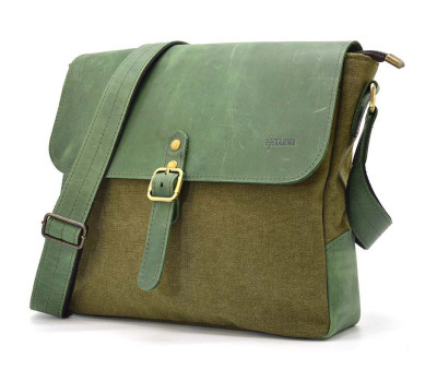 Сумка через плече хаккі парусина та шкіра крейзі хорс REH-6600-4lx TARWA