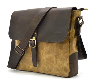 Сумка через плече водостійка парусина та шкіра крейзі RCw-6600-4lx TARWA