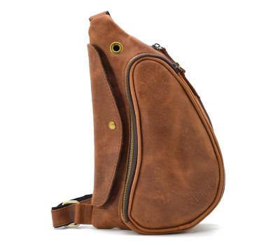 Шкіряний рюкзак слінг TIDING tid3026B коньячний