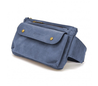 Сумка на пояс шкіряна, бананка RK-8136-3md TARWA синій крейзі