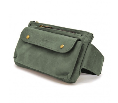 Сумка на пояс шкіряна, бананка RE-8136-3md TARWA зелений крейзі