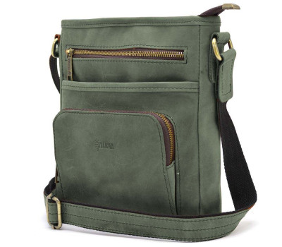 Мужская кожаная сумка с карманом RE-1303-3md TARWA зеленая