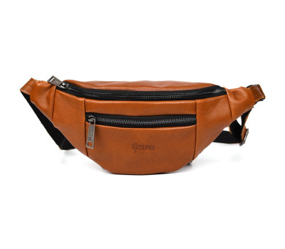 Кожаная бананка на два отделения с передним карманом TARWA GB-8040-3md коньячная