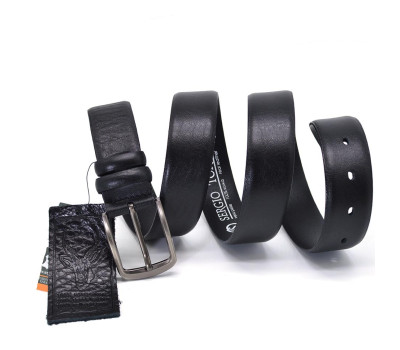 Ремень из кожи оленя 35мм черный, классическая пряжка st228674 никель