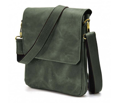 Чоловіча сумка через плече RE-0022-4lx TARWA на 2 відділення шкіра зелена