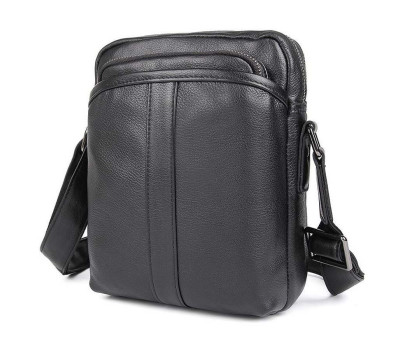 Чоловічі шкіряні сумки месенджер на плече чорна John McDee 1054A