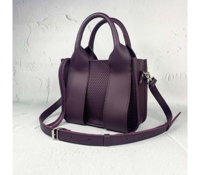 Сумка жіноча "Фіона S" натуральна шкіра, баклажан матова з тисненням плетінка