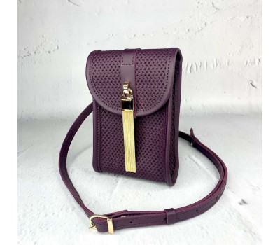 Сумка жіноча "Лайк" натуральна шкіра, баклажан з тисненням під плетінку