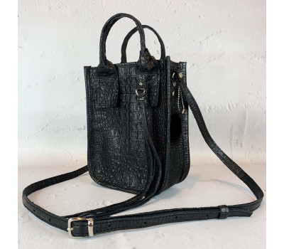 Сумка жіноча "Амелі" "натуральна шкіра, чорна з тисненням під крокодила