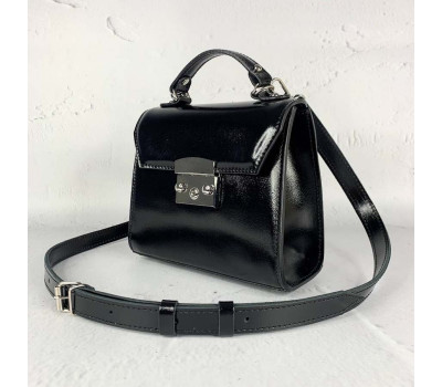 Сумка жіноча "Меррі" натуральна шкіра, чорна  глянець