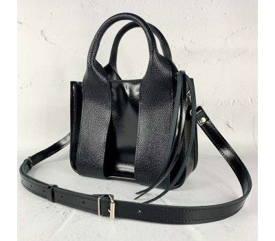 Сумка жіноча "Фіона S" натуральна шкіра, чорна глянцева з рептілії