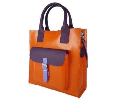 Сумка жіноча "ГАРДА" натуральна шкіра, помаранчева/баклажан/фіалкова комбінована