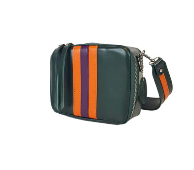 Сумка жіноча "КВАДРО" натуральна шкіра, зелена/помаранчова/фіолетова