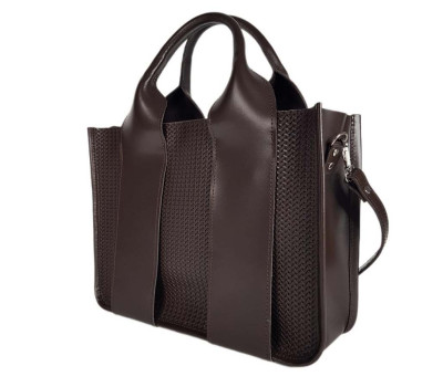 Сумка жіноча "Фіона плюс" натуральна шкіра, шоколад з тисненням під плетінку