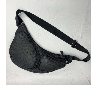 Сумка-бананка чоловіча "Вікінг" натуральна страусина шкіра, чорний колір