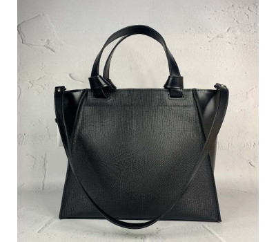 Сумка жіноча "ПРАГМА" з натуральної шкіри,чорна  з рептилією