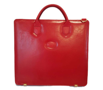 Папка с ручками для документов,  натуральная кожа, цвет красный,гладкая