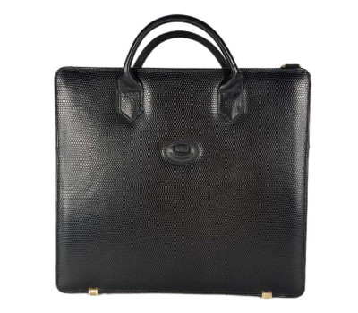 Папка с ручками для документов,  натуральная кожа.цвет черный, тиснение рептилия