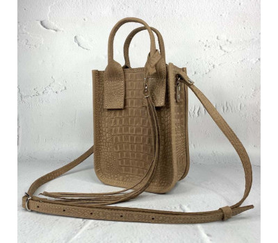 Сумка жіноча "Амелі"" натуральна шкіра, бежева під крокодила