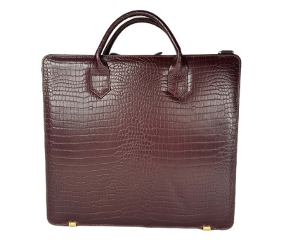 Папка с ручками для документов,  натуральная кожа, цвет коричневый, тиснение крокодил