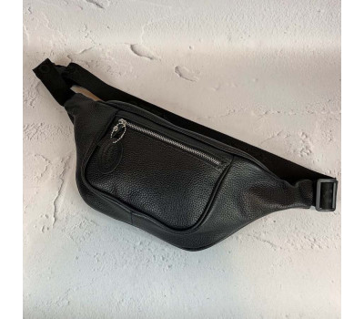 Сумка-бананка чоловіча "Мадрид" натуральна шкіра, чорна під флотар