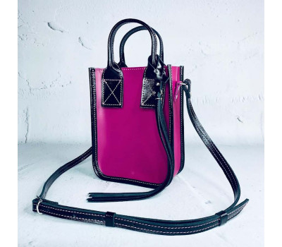 Сумка жіноча "Амелі"" натуральна шкіра, фуксія/чорна