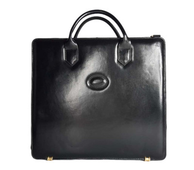 Папка с ручками для документов,  натуральная кожа.цвет черный, гладкая