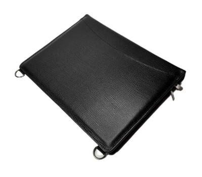 Папка с кольцами для документов, тиснение рептилия, цвет черный, натуральная кожа