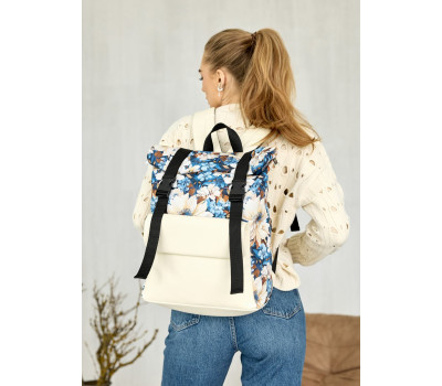 Рюкзак ролл Sambag унисекс RollTop Milton с принтом Blue flowers