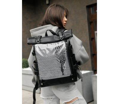 Жіночий рюкзак Sambag RollTop Hacking чорний принт Zebra