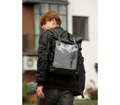 Чоловічий рюкзак Sambag RollTop Hacking чорний принт "Zebra"