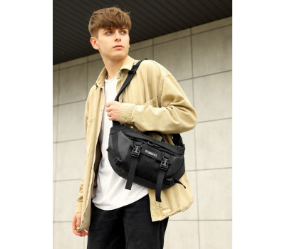 Велика чоловіча поясна сумка бананка для планшета Sambag DynamicDart чорна тканева