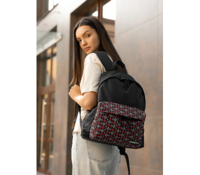 Жіночий рюкзак Sambag Active чорний тканевий з принтом "ornament"